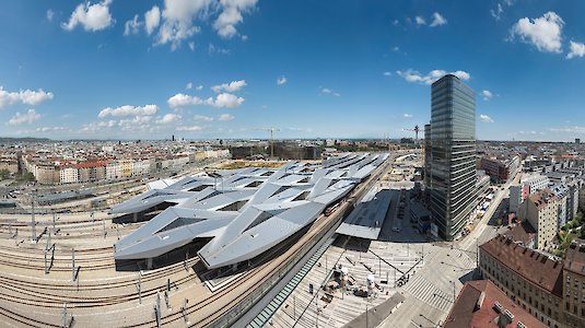 Hauptbahnhof Wien, Ansicht von oben aus der Luft