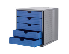 Schubladenbox, ölo-grau/öko-blau, vorne, geöffnete Schublade