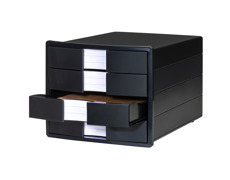 Schubladenbox, &ouml;lo-schwarz, vorne, ge&ouml;ffnete Schublade