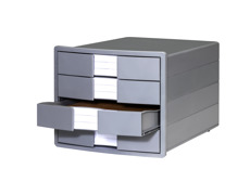 Schubladenbox, &ouml;lo-grau, vorne, ge&ouml;ffnete Schublade