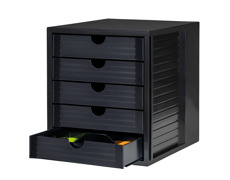 Schubladenbox, &ouml;lo-schwarz, vorne, ge&ouml;ffnete Schublade