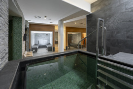 Modern gestalteter Wellnessbereich mit Dampfbad und Kaltwasserbecken – betrieben mit energieeffizienter Technik. Modern gestalteter Wellnessbereich mit Dampfbad und Kaltwasserbecken – betrieben mit energieeffizienter Technik.