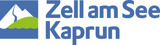 Logo von Zell am See-Kaprun mit Berg, Wasser und gr&uuml;nen H&uuml;geln in einem blauen Rechteck.