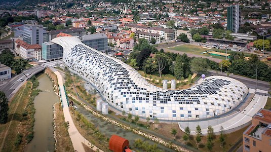 Exhibition MAK: CLIMATE CARE Shigeru Ban Architects, Tokyo, Swatch and Omega HQ. Copyright by CLIMATE CARE Shigeru Ban Architects, Tokyo, Swatch and Omega HQ.