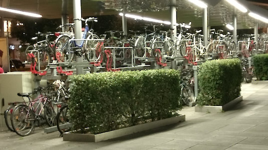 Bicycle parking with two levels in Graz. Copyright by Austrian Ecolabel.