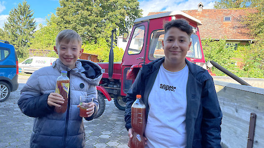 Frischer Apfel- und Birnensaft, am besten selbstgemacht. Copyright by ÖKO MS Mäder.