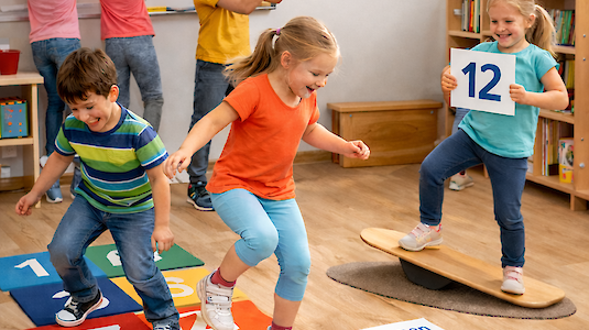 Kinder in der Schule in Bewegung